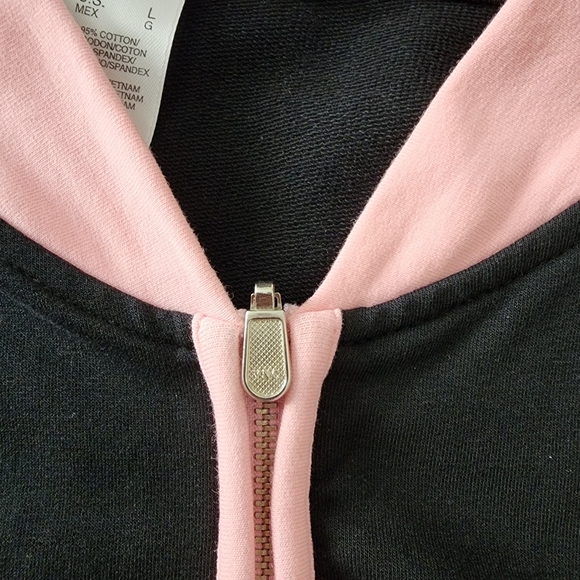 JACKET Sweat DKNY JEANS NWT Full Zip Front Side Pockets Black Pink Trim Sz Lrg - Picture 4 of 12